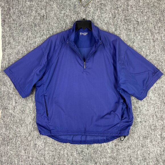 PRO TOUR WINDBREAKER MENS LARGE BLUE GOLFING POCKETS ELASTIC WAIST PERFORMANCE - Picture 1 of 13